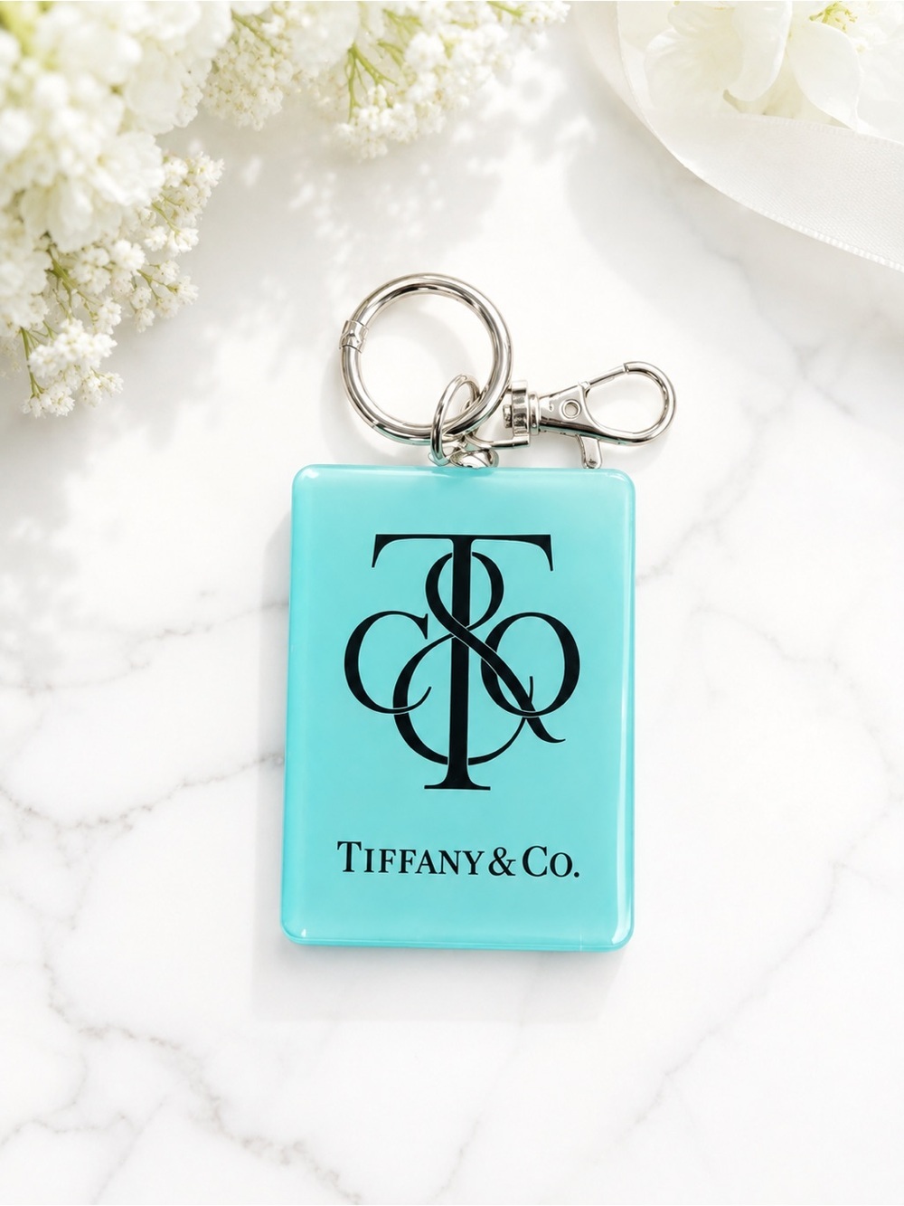 Handmade Turquoise Blue Logo Keychain Charm with Silver Hardware